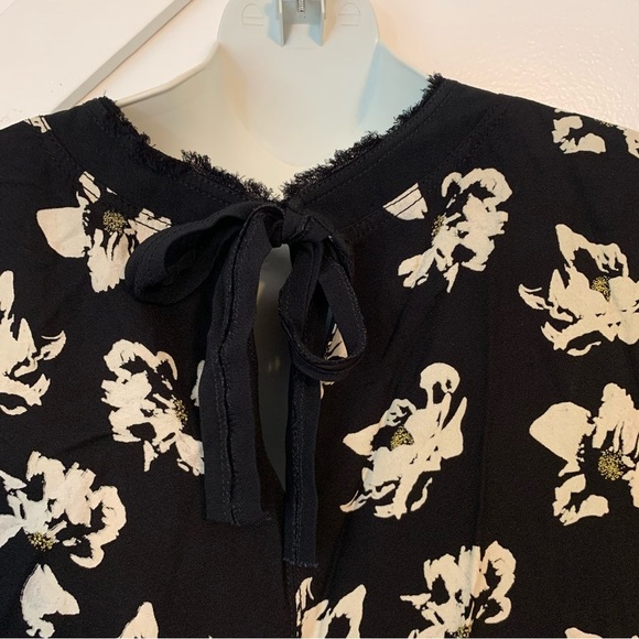 Proenza Schouler Short Sleeve Floral Printed Raw Hem Mini Dress Black Sz 6 - Picture 7 of 13